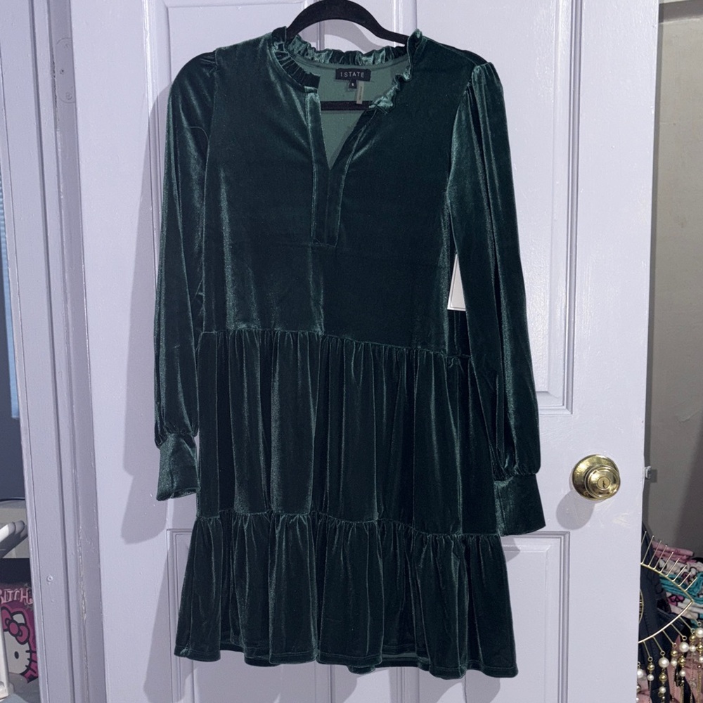 STATE Forest Green Velvet Dress